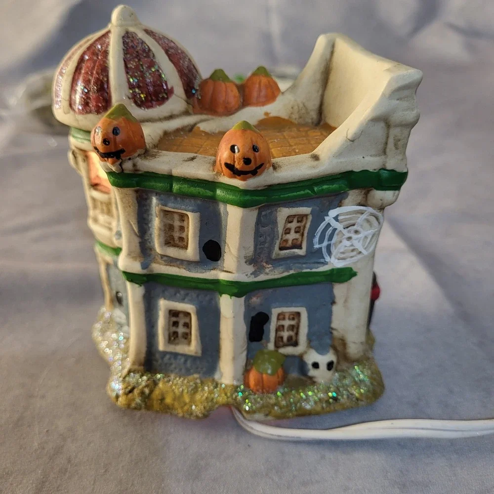 Vintage Haunted Witch School House Ceramic Lighted House + Corded Light